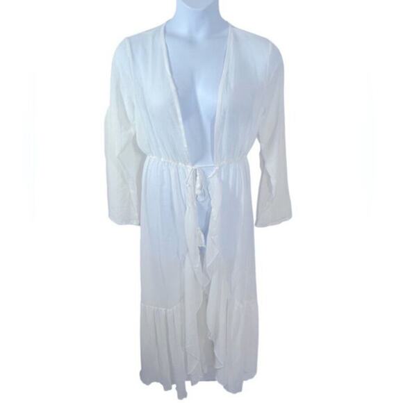 Shein White Sheer Ruffle Robe Large – Bridal, Lingerie, Beach Cover-Up - Picture 2 of 11